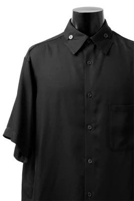 Y's BANG ON! No.145 HOLLOWED OUT COLLAR SHORT SLEEVE SHIRT / CUPRA DUNGAREE TWILL (BLACK) - Image 5