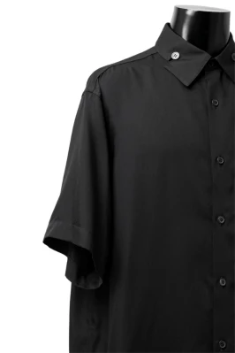 Y's BANG ON! No.145 HOLLOWED OUT COLLAR SHORT SLEEVE SHIRT / CUPRA DUNGAREE TWILL (BLACK) - Image 7