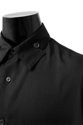 Y's BANG ON! No.145 HOLLOWED OUT COLLAR SHORT SLEEVE SHIRT / CUPRA DUNGAREE TWILL (BLACK) - Image 9