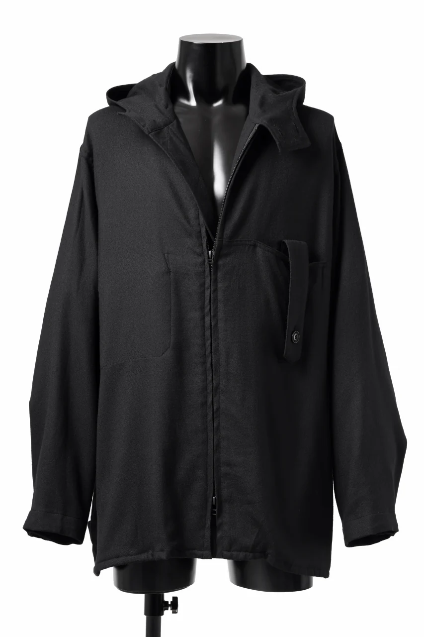 Y's BANG ON! No.167 WOOL VIYELLA HOODED SHIRTS (BLACK)