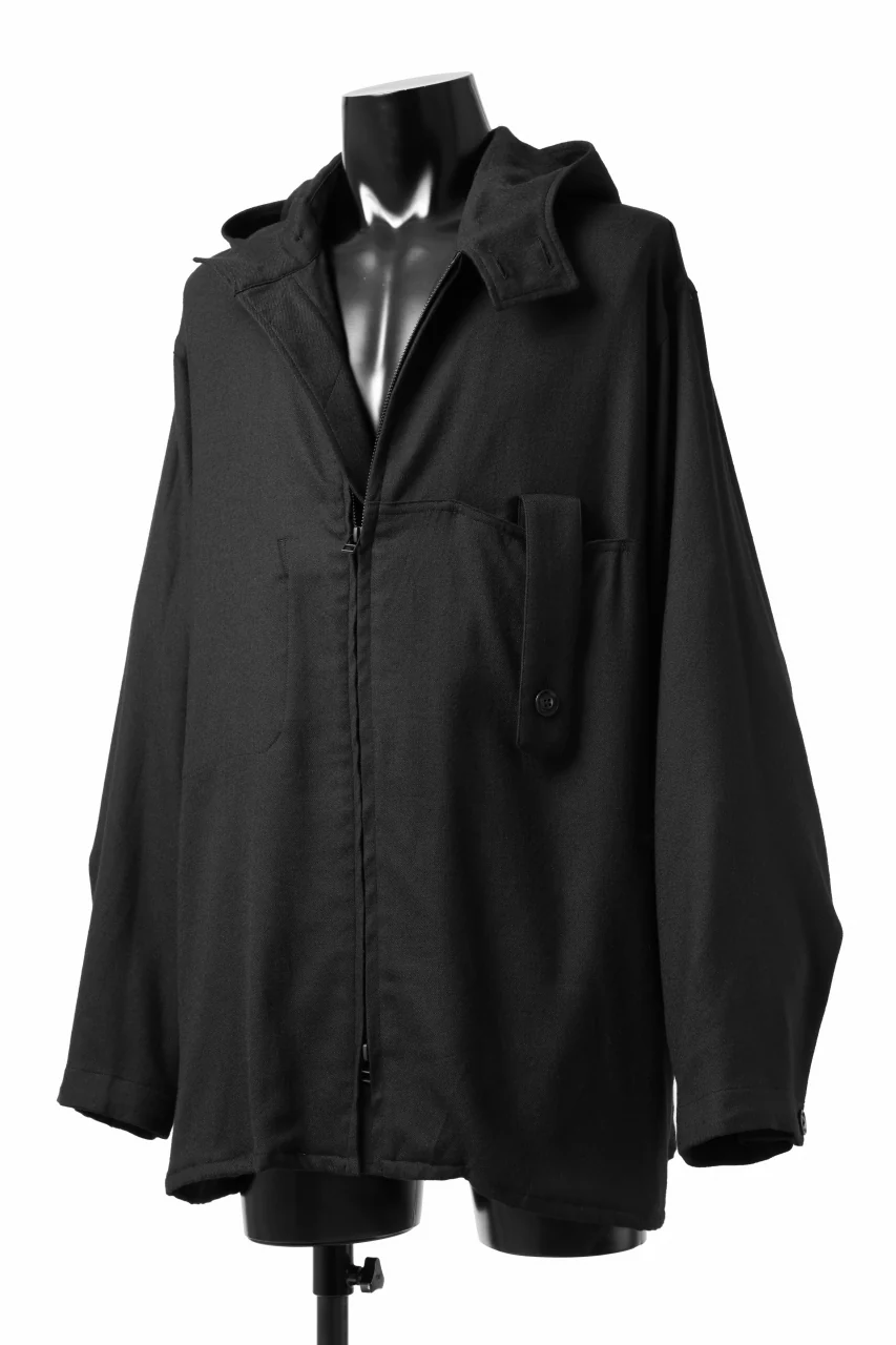 Y's BANG ON! No.167 WOOL VIYELLA HOODED SHIRTS (BLACK) - Image 4