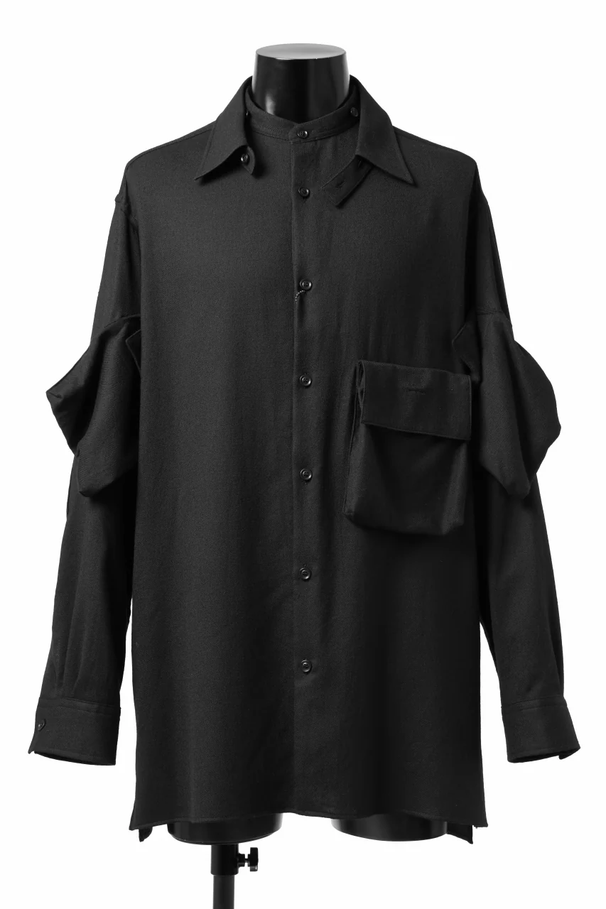 Y's BANG ON! No.168 WOOL VIYELLA DETACHABLE COLLAR SHIRTS (BLACK) - Image 2