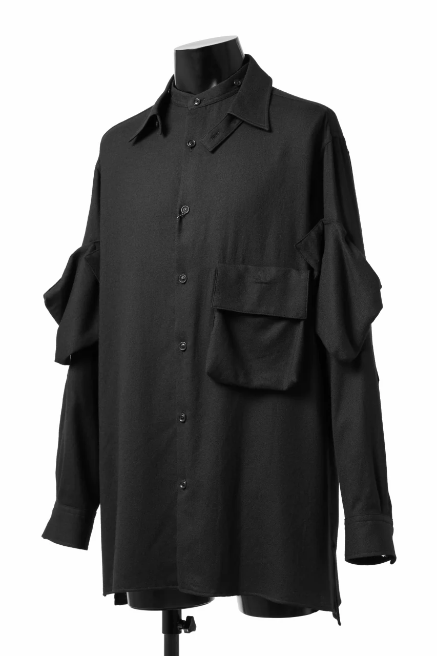 Y's BANG ON! No.168 WOOL VIYELLA DETACHABLE COLLAR SHIRTS (BLACK) - Image 3