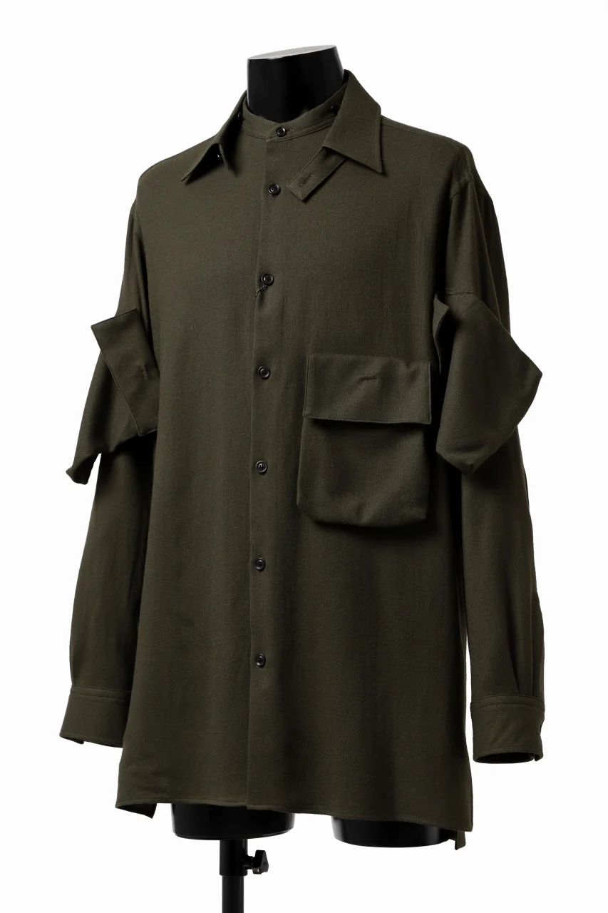 Y's BANG ON! No.168 WOOL VIYELLA DETACHABLE COLLAR SHIRTS (KHAKI) - Image 3