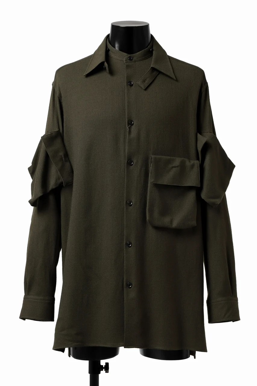 Y's BANG ON! No.168 WOOL VIYELLA DETACHABLE COLLAR SHIRTS (KHAKI) - Image 4