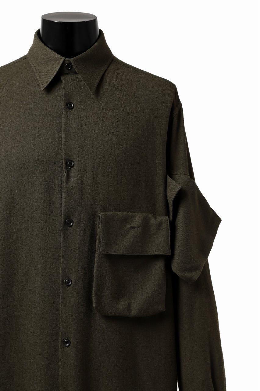 Y's BANG ON! No.168 WOOL VIYELLA DETACHABLE COLLAR SHIRTS (KHAKI) - Image 7