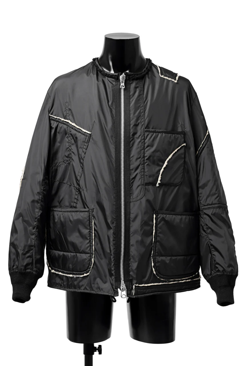 Y's BANG ON! No.173 POLYESTER TAFFETA + WOOL PILE PATCHED BLOUSON (BLACK)