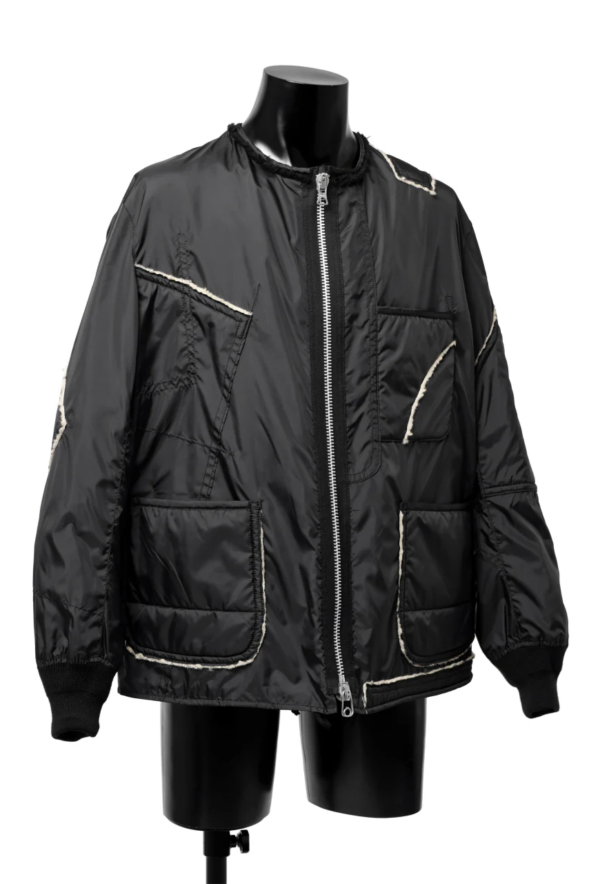 Y's BANG ON! No.173 POLYESTER TAFFETA + WOOL PILE PATCHED BLOUSON (BLACK) - Image 2