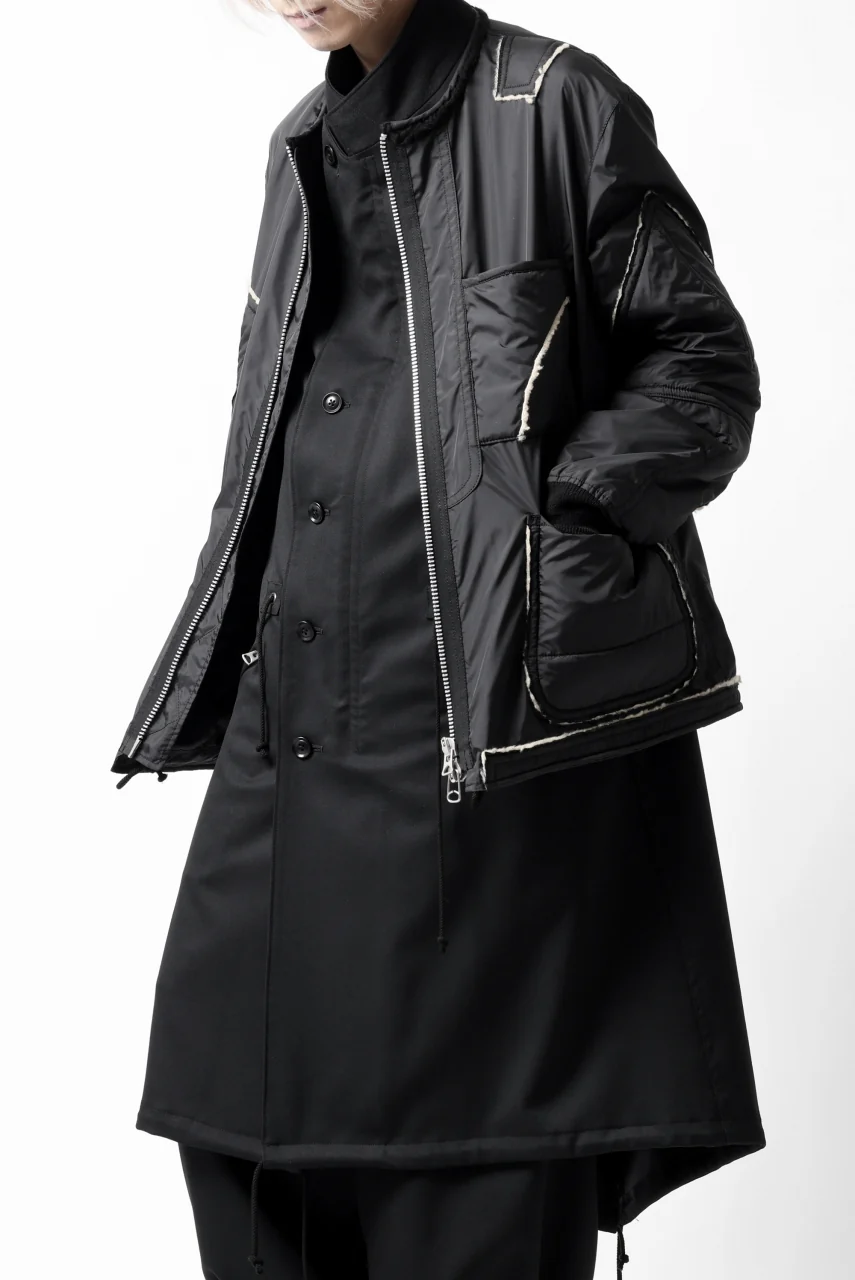 Y's BANG ON! No.173 POLYESTER TAFFETA + WOOL PILE PATCHED BLOUSON (BLACK) - Image 20