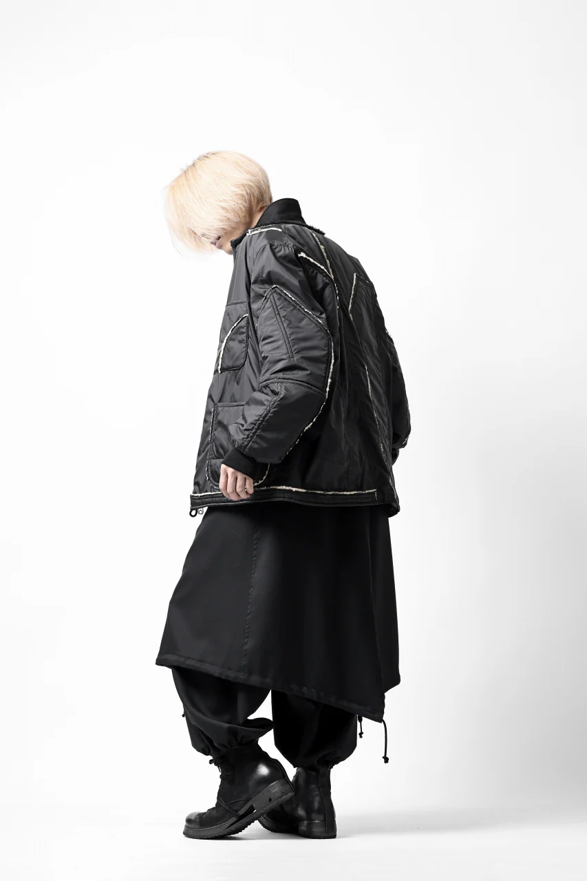 Y's BANG ON! No.173 POLYESTER TAFFETA + WOOL PILE PATCHED BLOUSON (BLACK) - Image 30