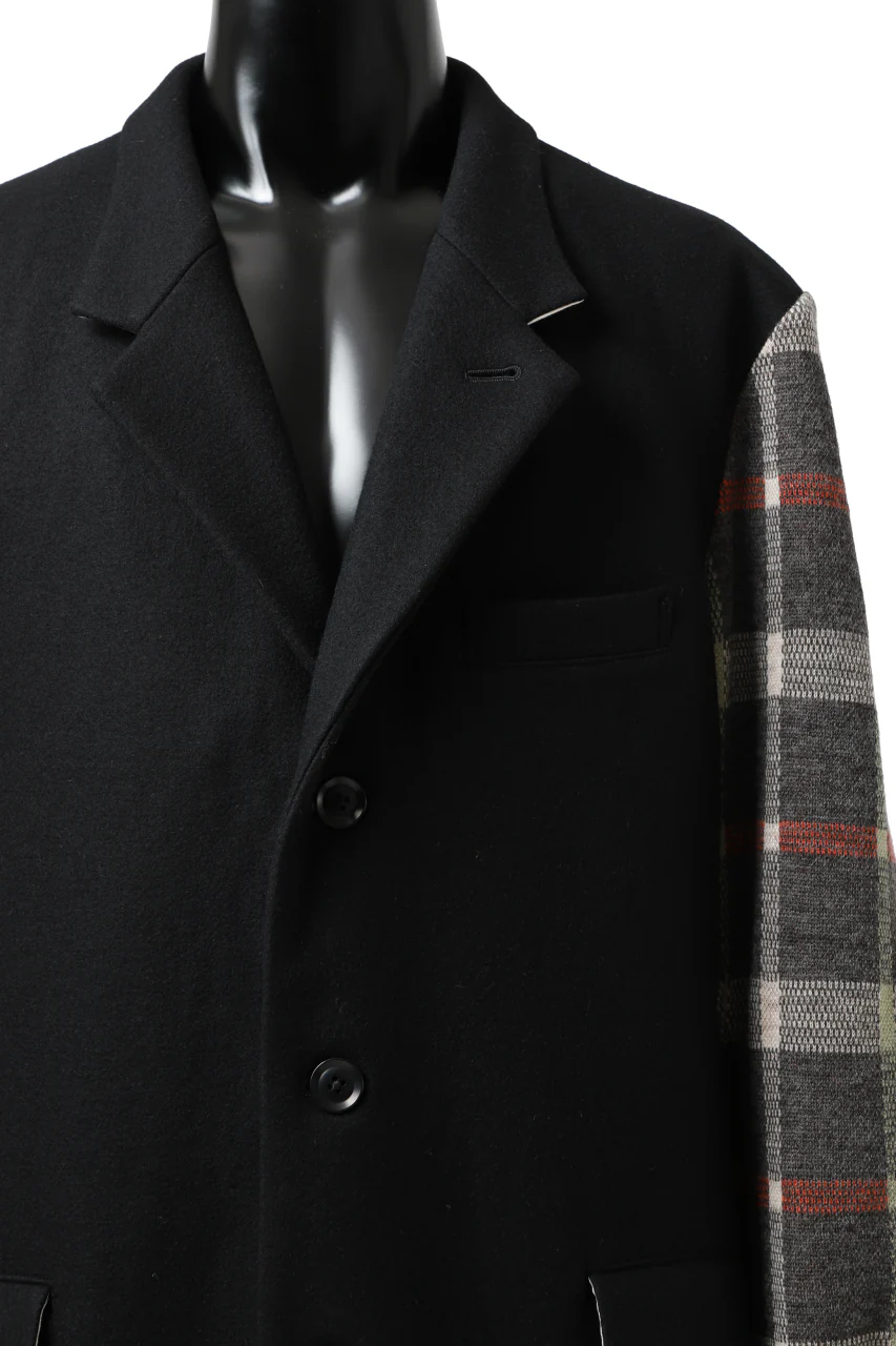 Y's BANG ON! No.176 2 STEP RIB JACKET / WOOL MELTON SMOOTH + CHECKED JACQUARD (BLACK) - Image 14