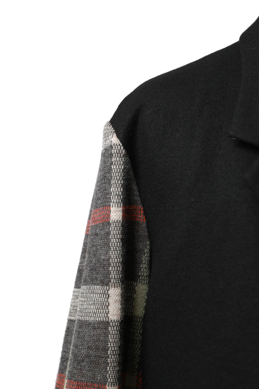 Y's BANG ON! No.176 2 STEP RIB JACKET / WOOL MELTON SMOOTH + CHECKED JACQUARD (BLACK) - Image 16