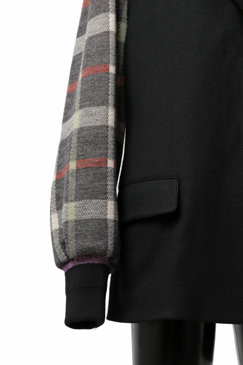 Y's BANG ON! No.176 2 STEP RIB JACKET / WOOL MELTON SMOOTH + CHECKED JACQUARD (BLACK) - Image 18