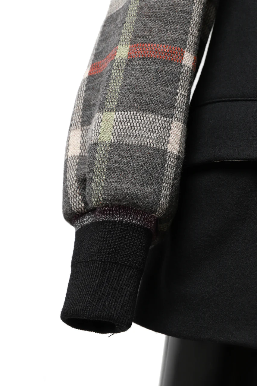 Y's BANG ON! No.176 2 STEP RIB JACKET / WOOL MELTON SMOOTH + CHECKED JACQUARD (BLACK) - Image 19