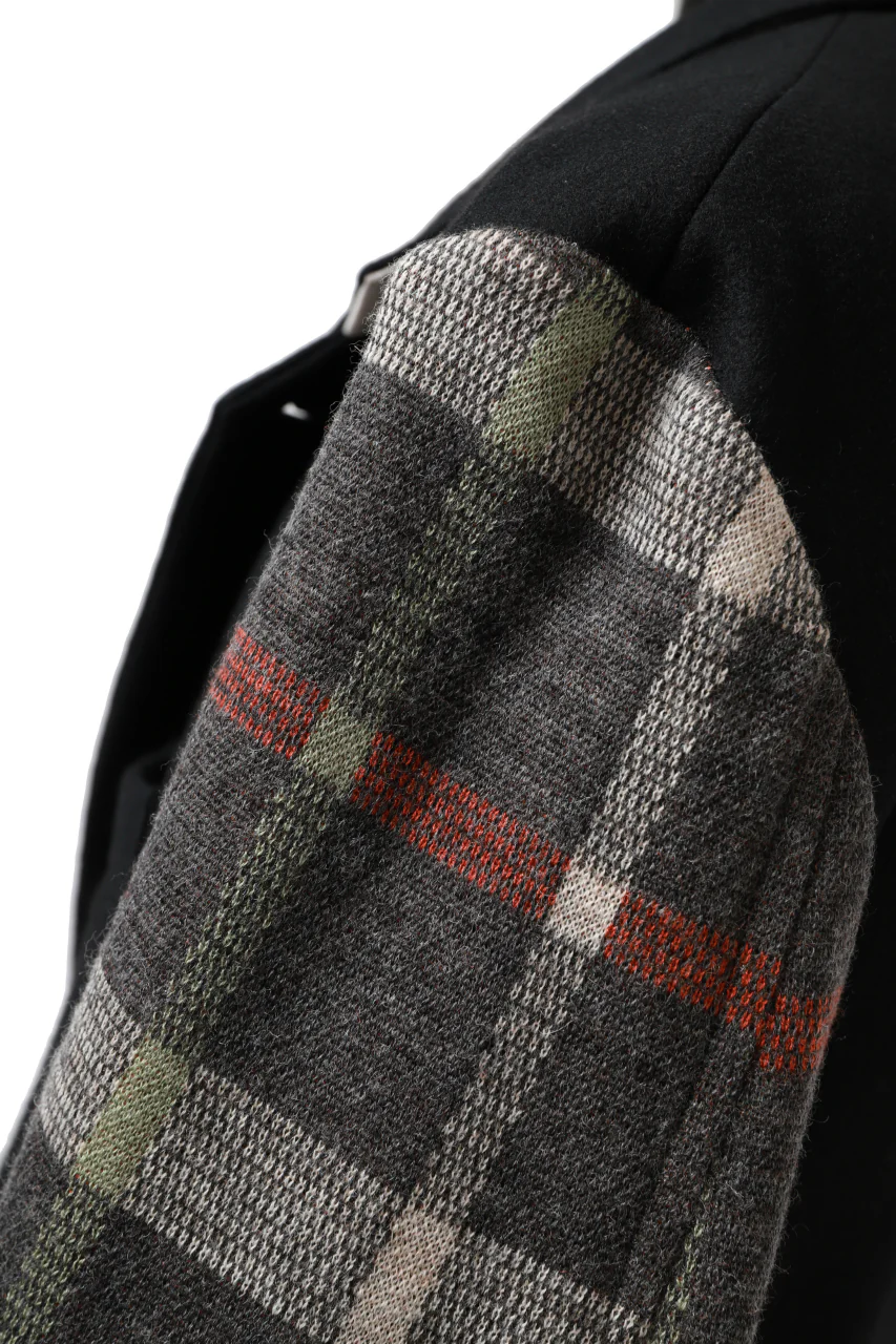 Y's BANG ON! No.176 2 STEP RIB JACKET / WOOL MELTON SMOOTH + CHECKED JACQUARD (BLACK) - Image 22