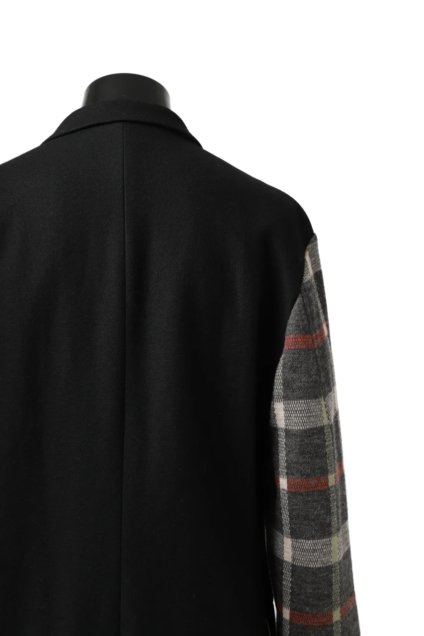 Y's BANG ON! No.176 2 STEP RIB JACKET / WOOL MELTON SMOOTH + CHECKED JACQUARD (BLACK) - Image 23