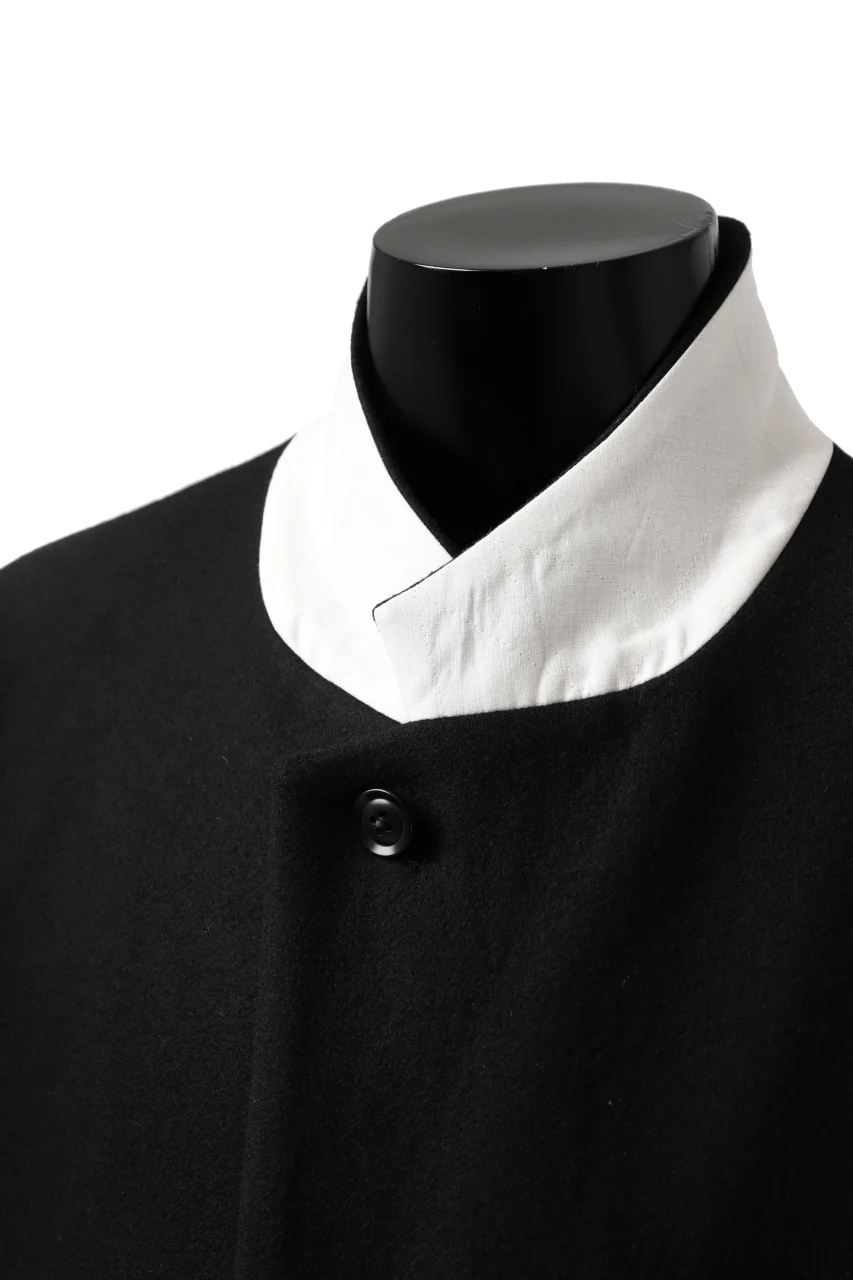 Y's BANG ON! No.176 2 STEP RIB JACKET / WOOL MELTON SMOOTH + CHECKED JACQUARD (BLACK) - Image 25