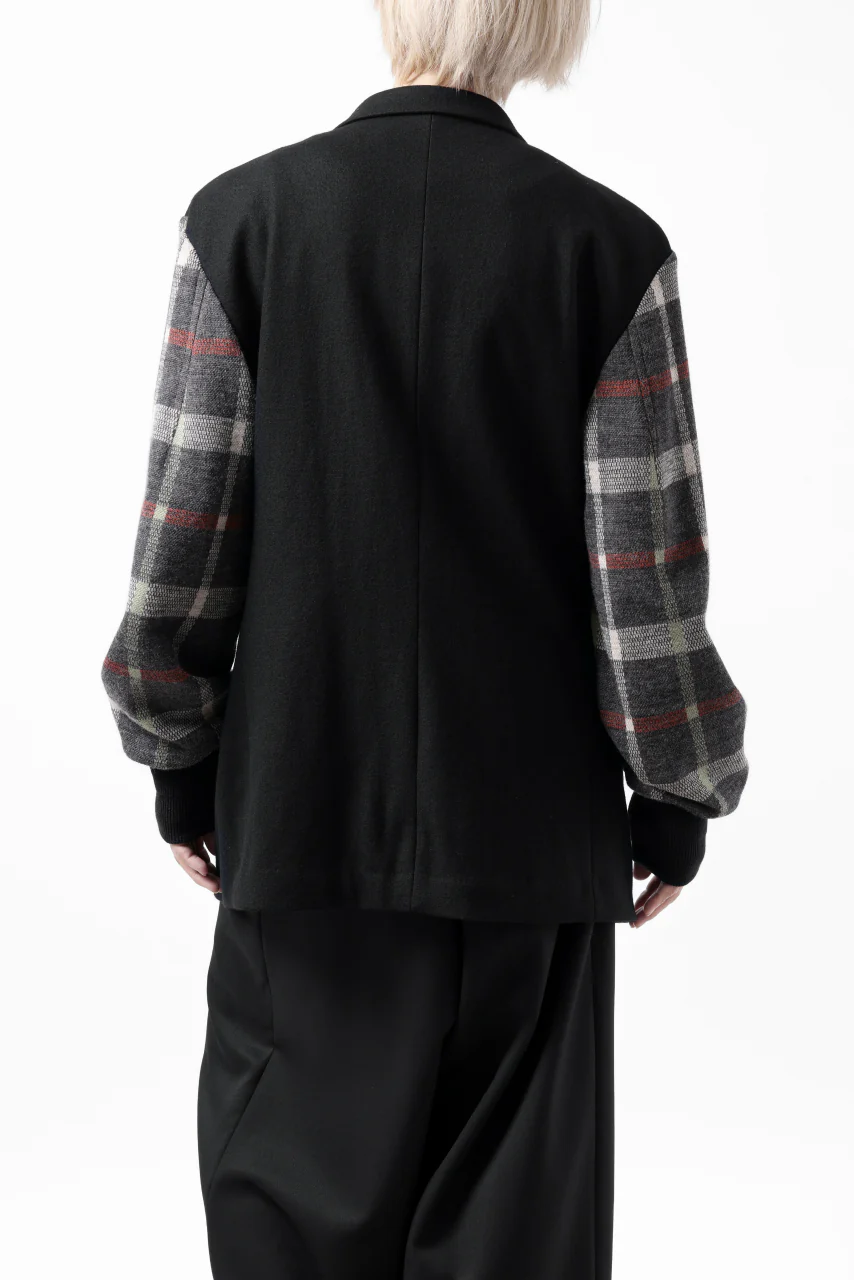 Y's BANG ON! No.176 2 STEP RIB JACKET / WOOL MELTON SMOOTH + CHECKED JACQUARD (BLACK) - Image 36