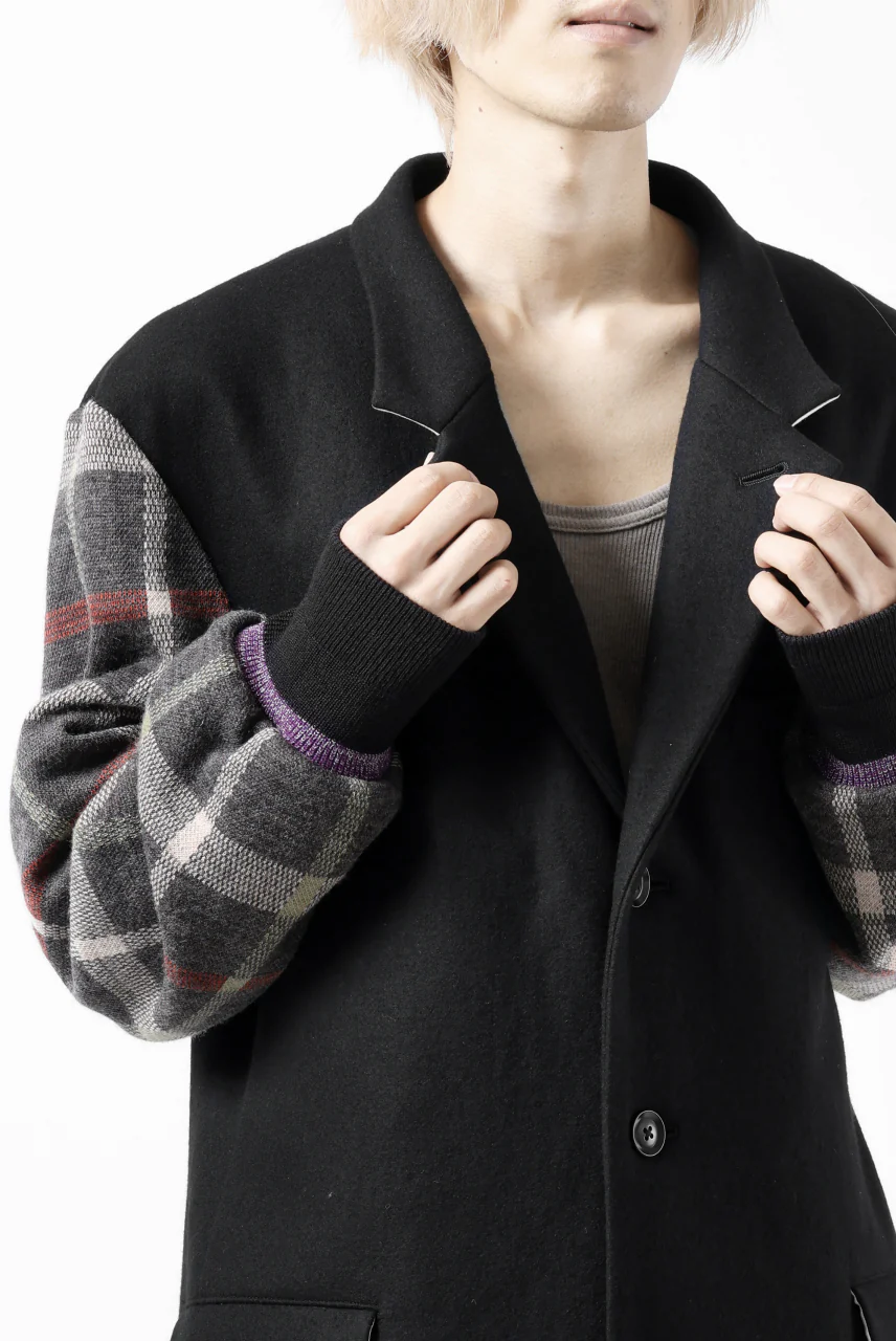 Y's BANG ON! No.176 2 STEP RIB JACKET / WOOL MELTON SMOOTH + CHECKED JACQUARD (BLACK) - Image 47