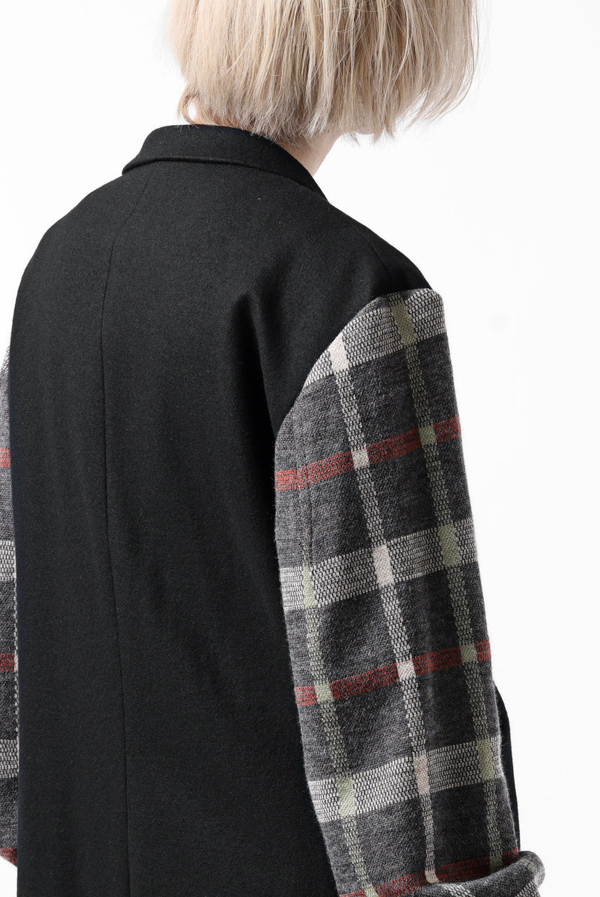 Y's BANG ON! No.176 2 STEP RIB JACKET / WOOL MELTON SMOOTH + CHECKED JACQUARD (BLACK) - Image 50