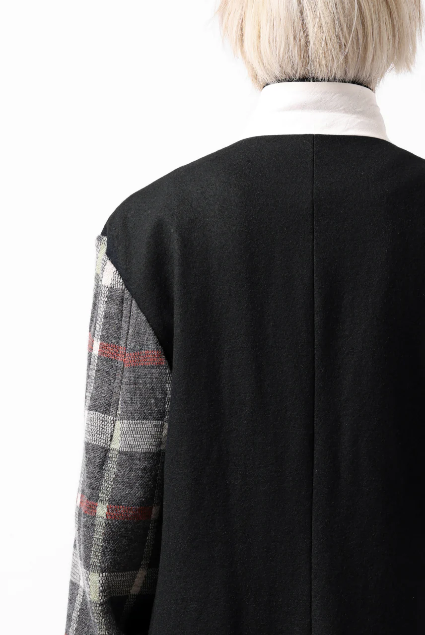 Y's BANG ON! No.176 2 STEP RIB JACKET / WOOL MELTON SMOOTH + CHECKED JACQUARD (BLACK) - Image 51