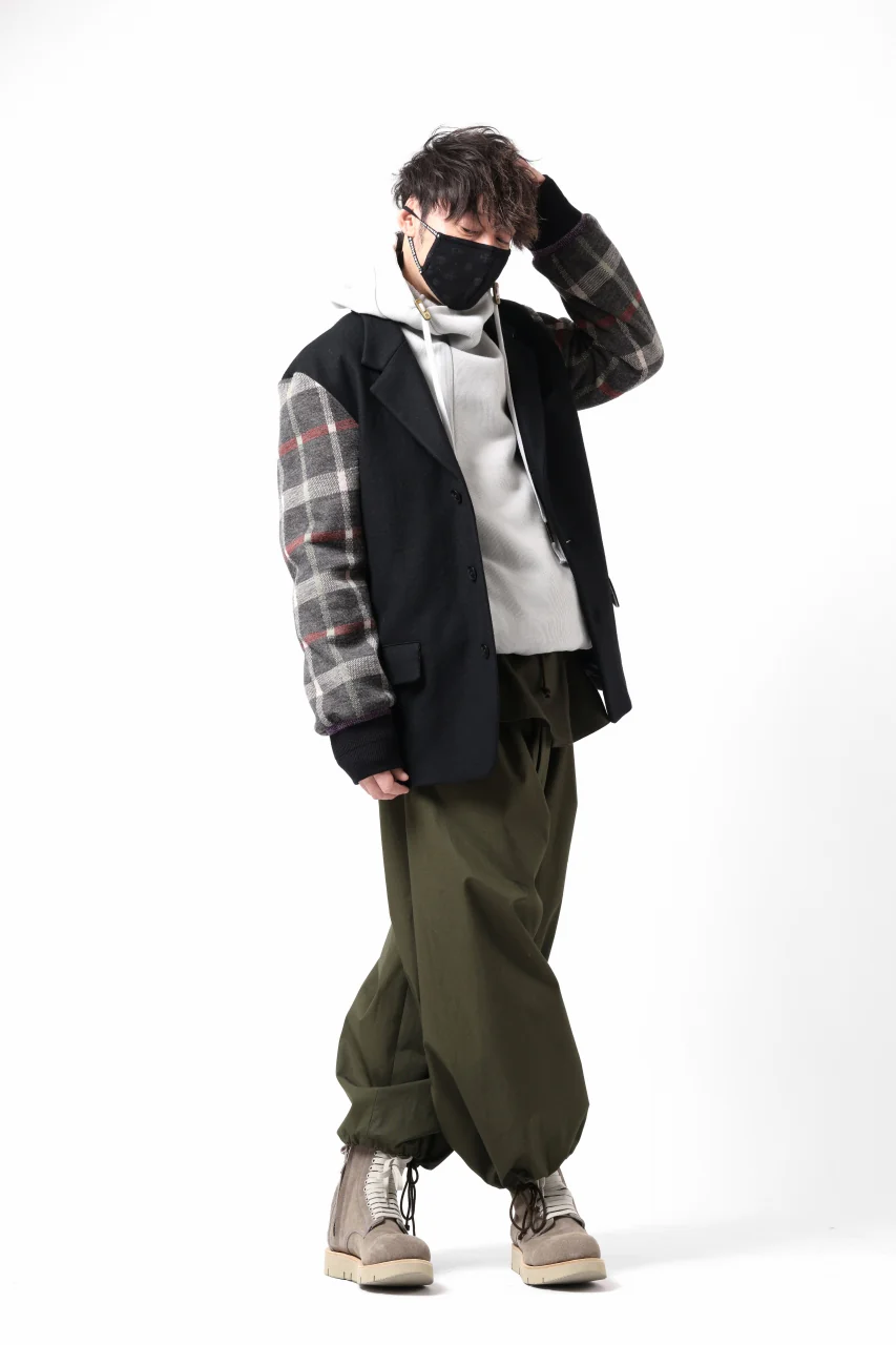 Y's BANG ON! No.176 2 STEP RIB JACKET / WOOL MELTON SMOOTH + CHECKED JACQUARD (BLACK) - Image 56