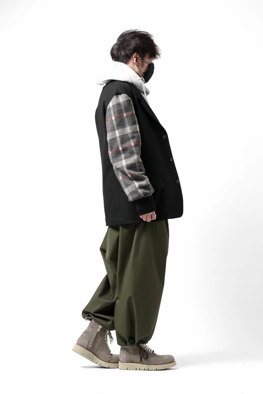 Y's BANG ON! No.176 2 STEP RIB JACKET / WOOL MELTON SMOOTH + CHECKED JACQUARD (BLACK) - Image 57