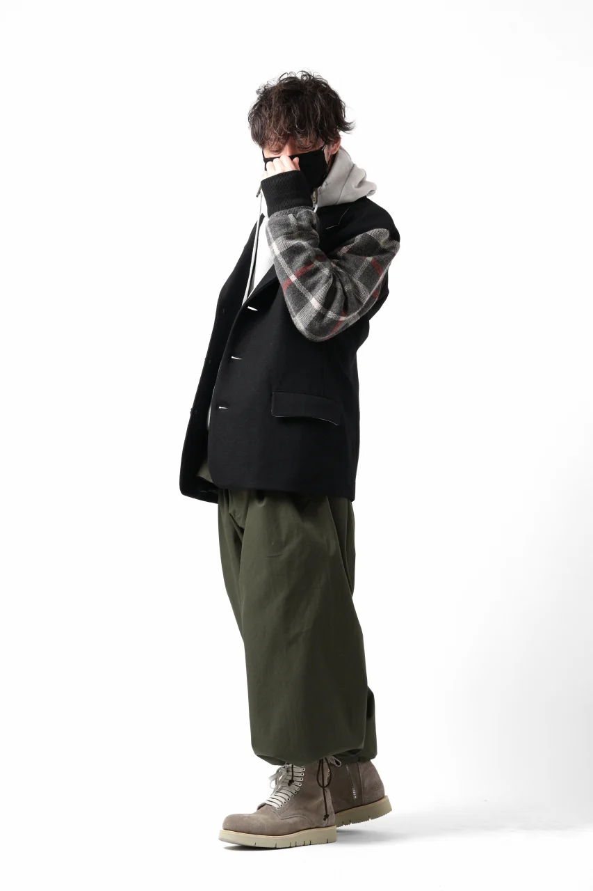 Y's BANG ON! No.176 2 STEP RIB JACKET / WOOL MELTON SMOOTH + CHECKED JACQUARD (BLACK) - Image 58