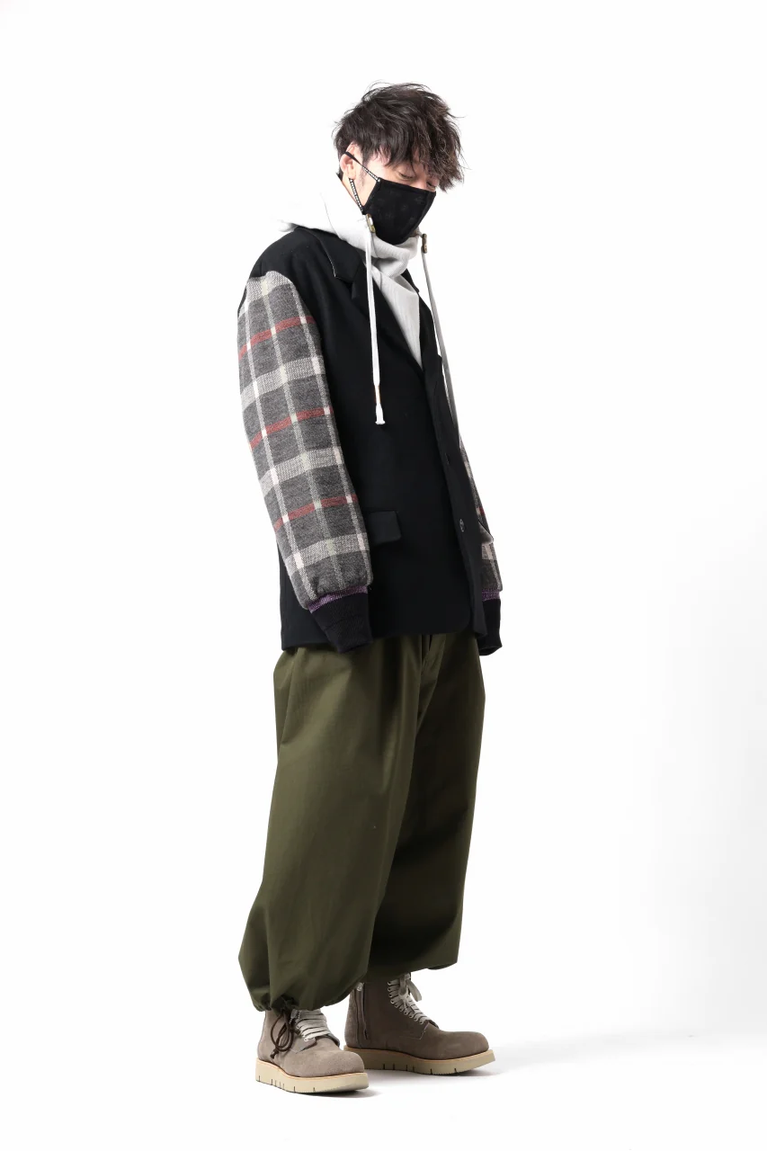 Y's BANG ON! No.176 2 STEP RIB JACKET / WOOL MELTON SMOOTH + CHECKED JACQUARD (BLACK) - Image 62