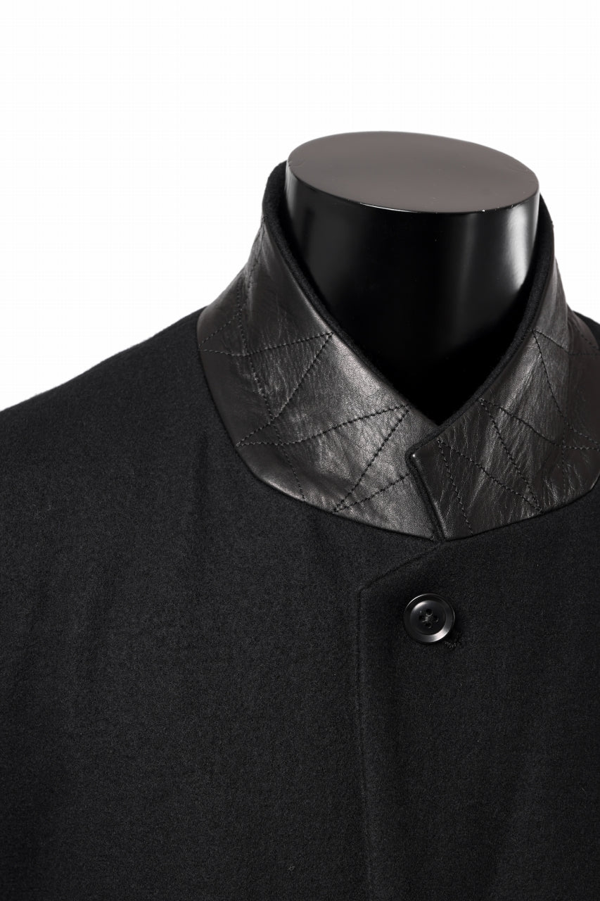 Y's BANG ON! No.176 WOOL MELTON SMOOTH + COW LEATHER 2-STEP RIB JACKET (BLACK) - Image 10