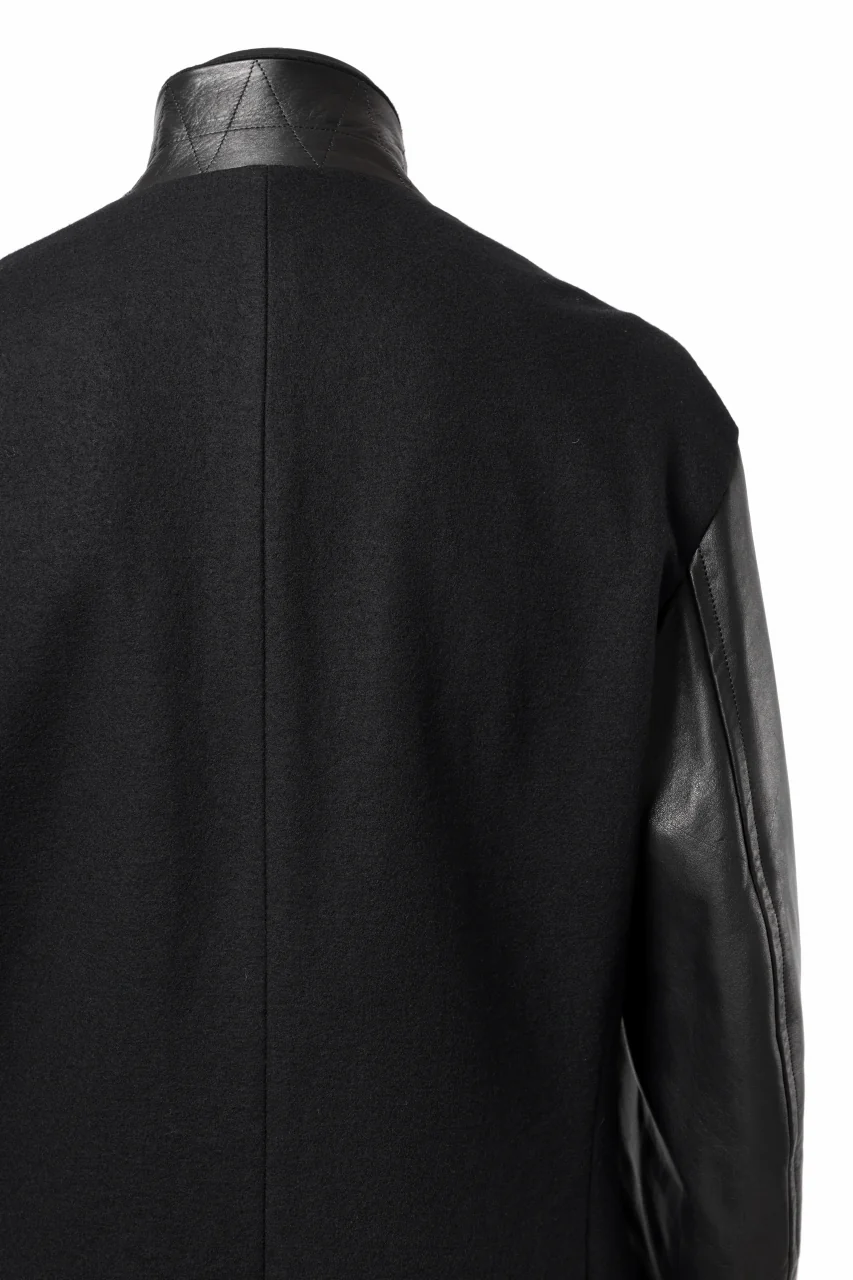Y's BANG ON! No.176 WOOL MELTON SMOOTH + COW LEATHER 2-STEP RIB JACKET (BLACK) - Image 14
