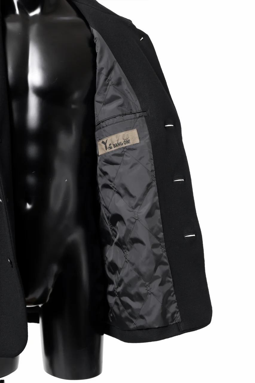 Y's BANG ON! No.176 WOOL MELTON SMOOTH + COW LEATHER 2-STEP RIB JACKET (BLACK) - Image 16