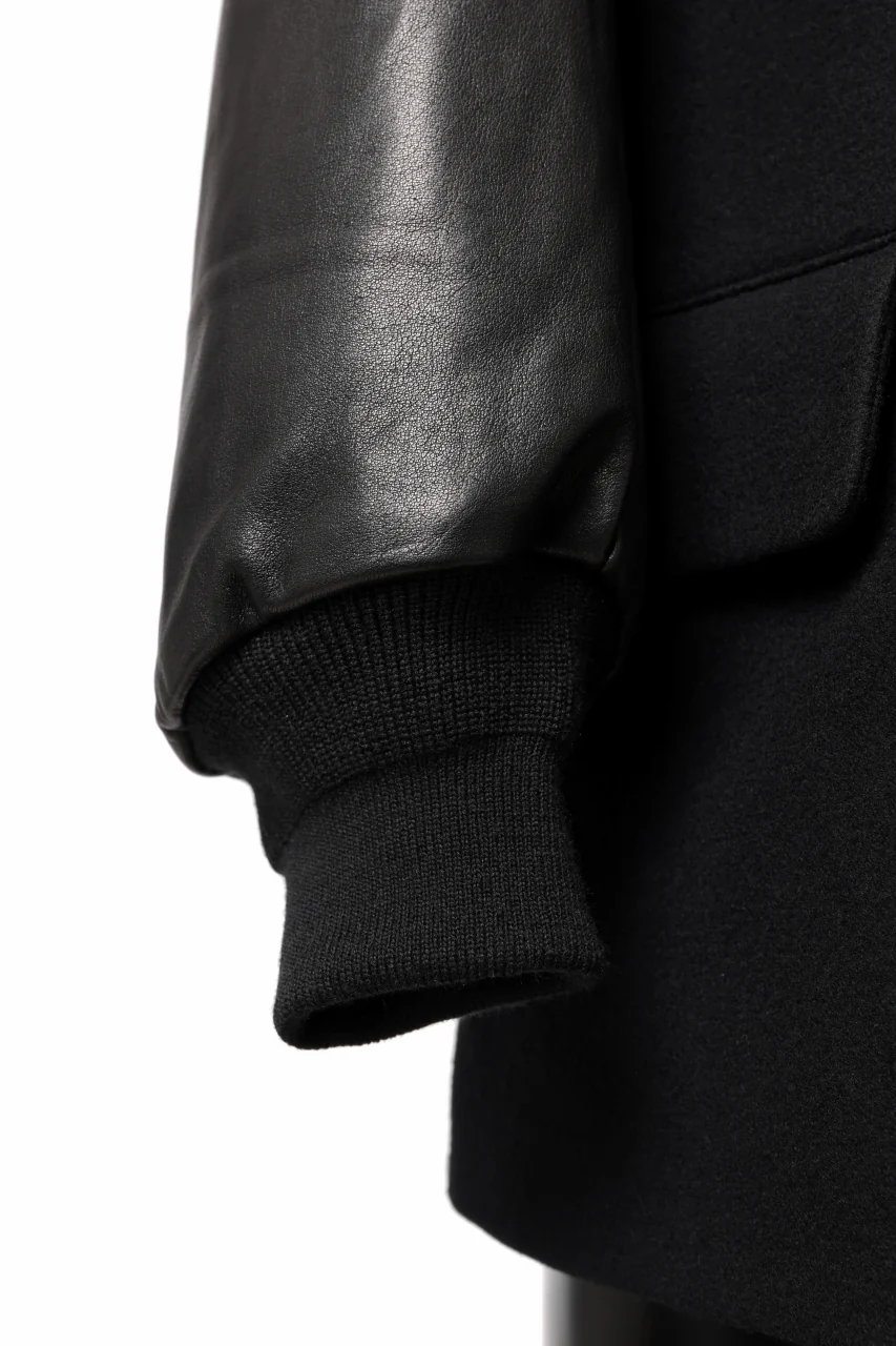 Y's BANG ON! No.176 WOOL MELTON SMOOTH + COW LEATHER 2-STEP RIB JACKET (BLACK) - Image 9