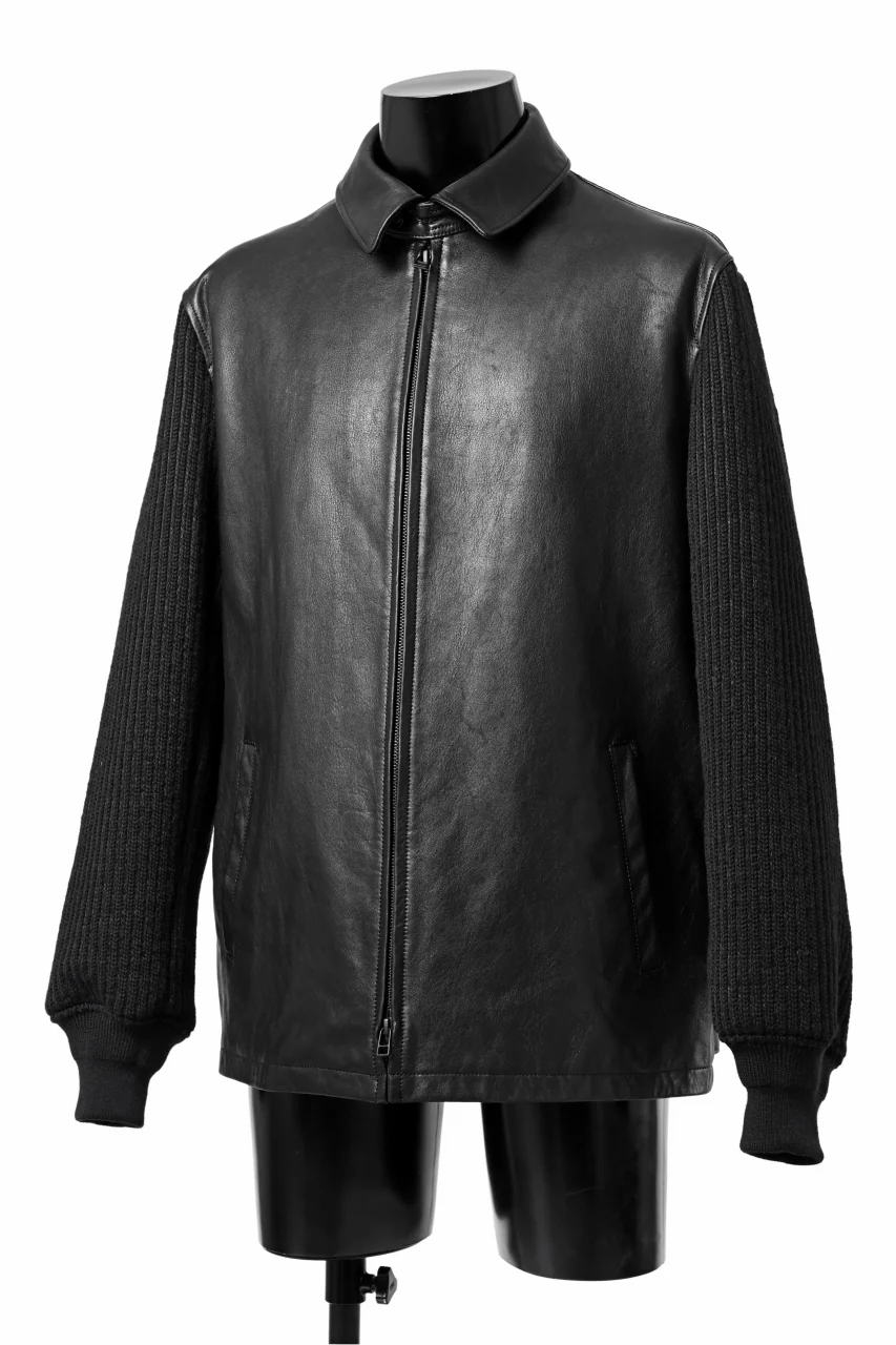 Y's BANG ON! No.180 COW LEATHER + TWEED BACK TACK BLOUSON (BLACK) - Image 2
