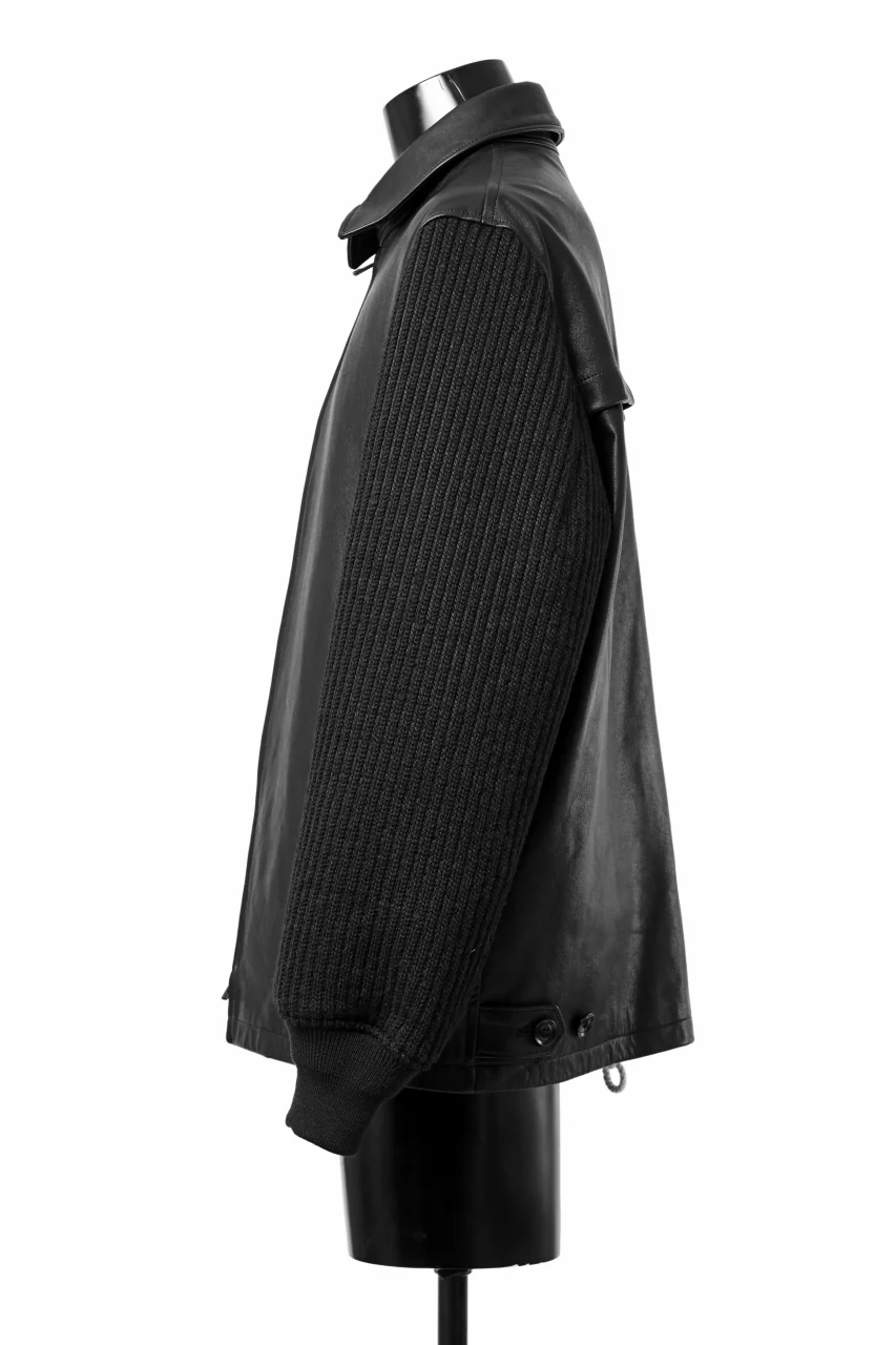 Y's BANG ON! No.180 COW LEATHER + TWEED BACK TACK BLOUSON (BLACK) - Image 3
