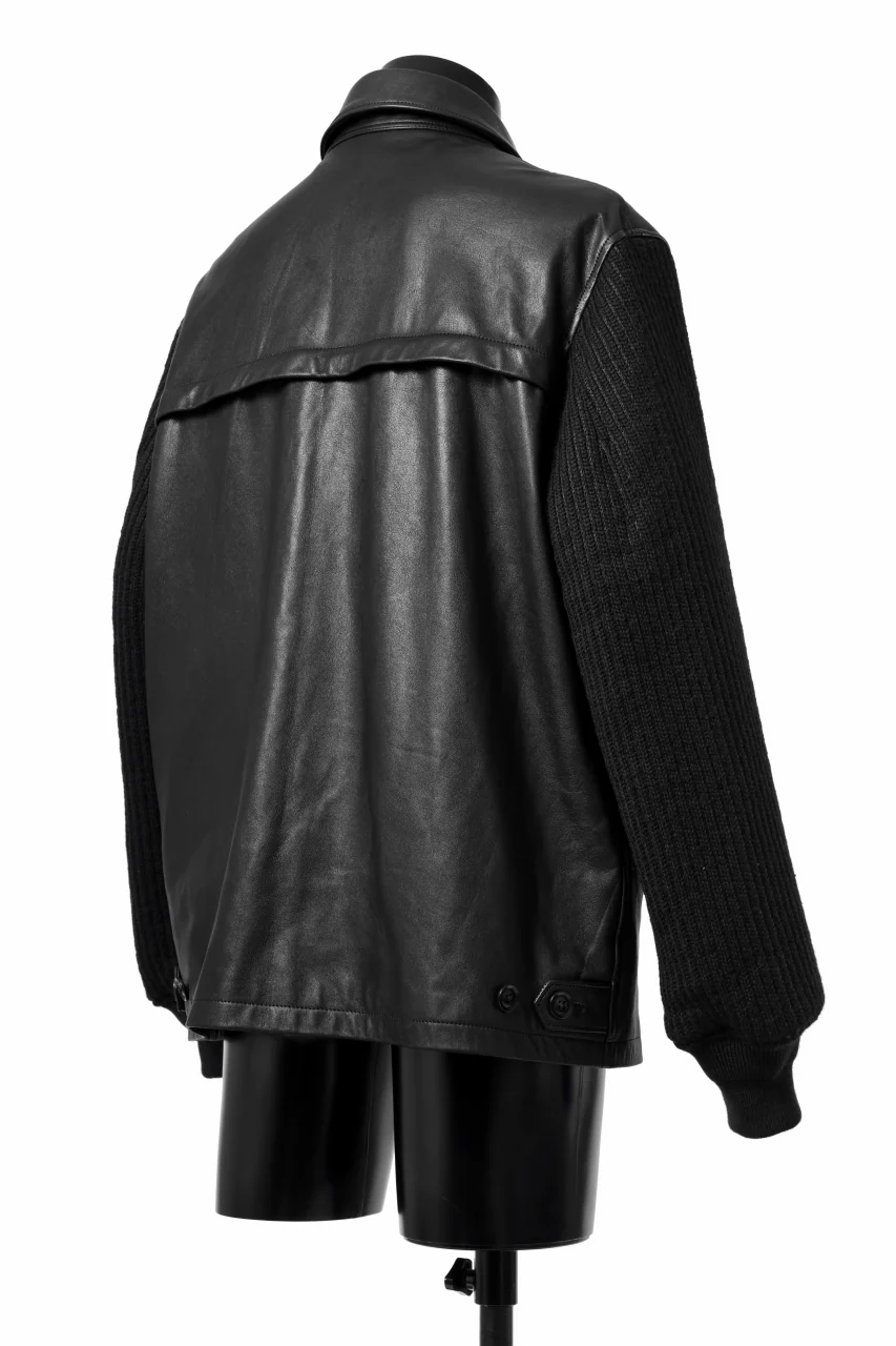 Y's BANG ON! No.180 COW LEATHER + TWEED BACK TACK BLOUSON (BLACK) - Image 5