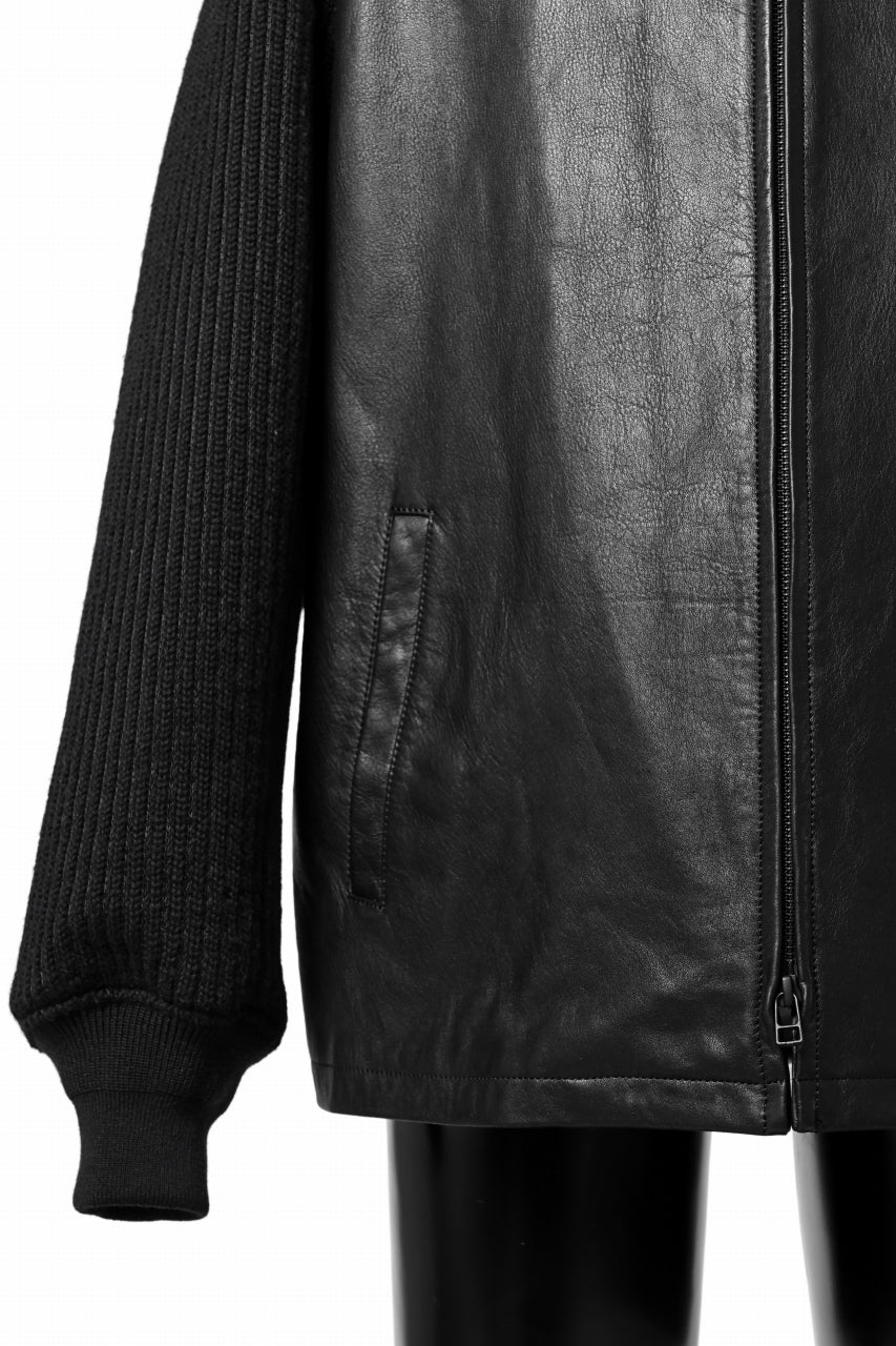 Y's BANG ON! No.180 COW LEATHER + TWEED BACK TACK BLOUSON (BLACK) - Image 7