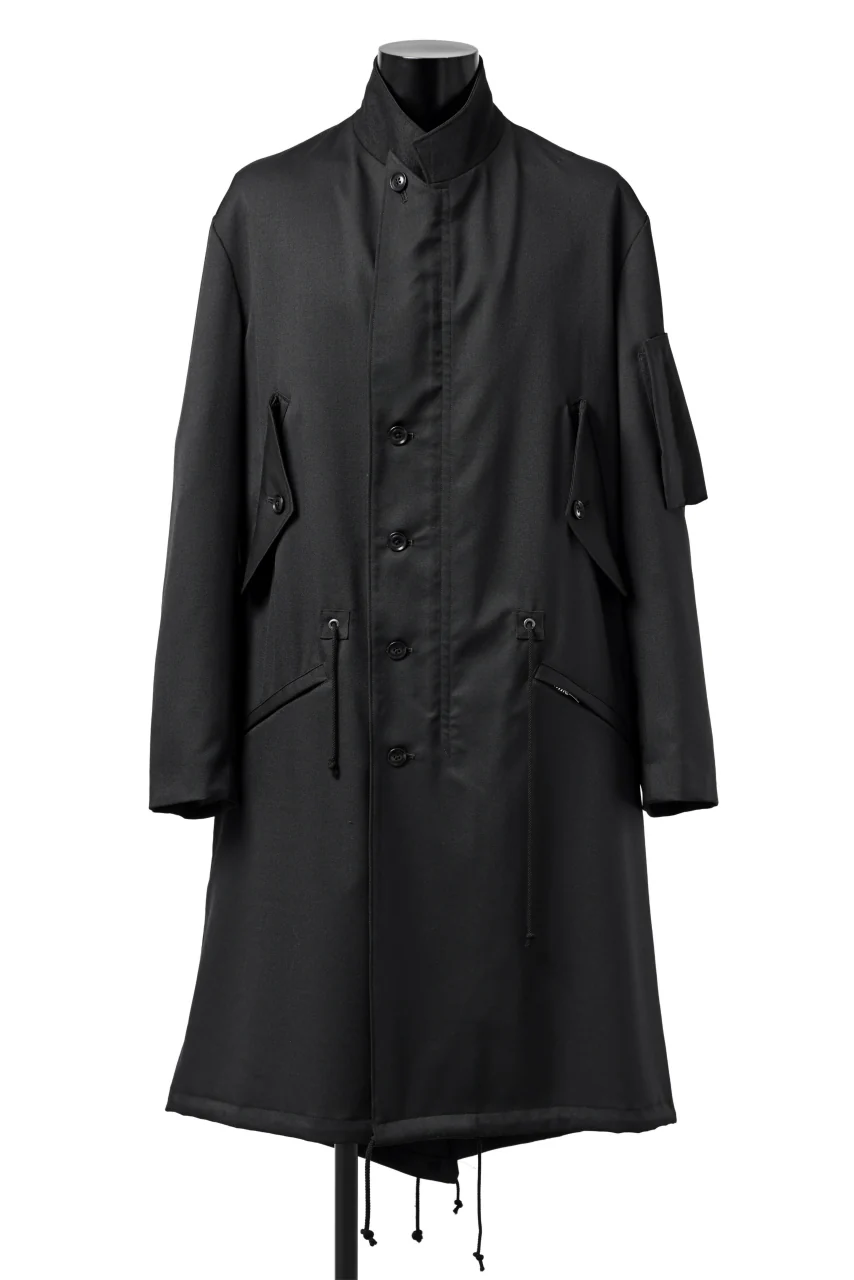 Y's BANG ON! No.188 GABARDINE PEAKED LAPEL MILITARY COAT (BLACK)