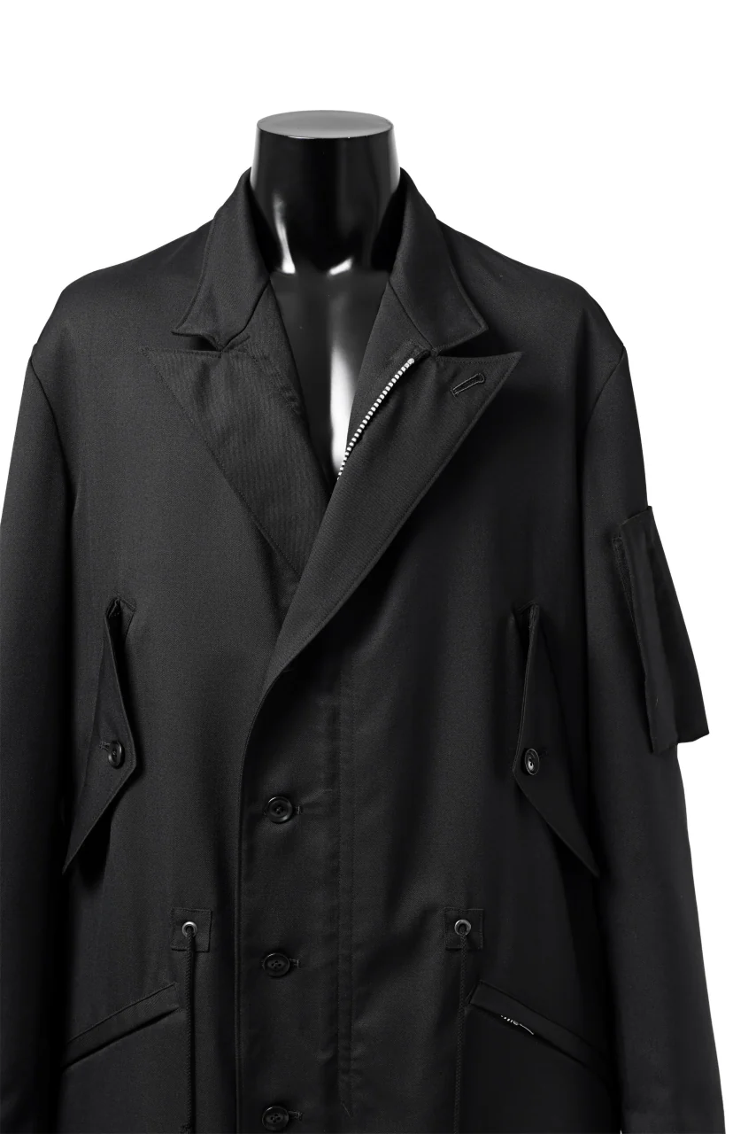 Y's BANG ON! No.188 GABARDINE PEAKED LAPEL MILITARY COAT (BLACK) - Image 13