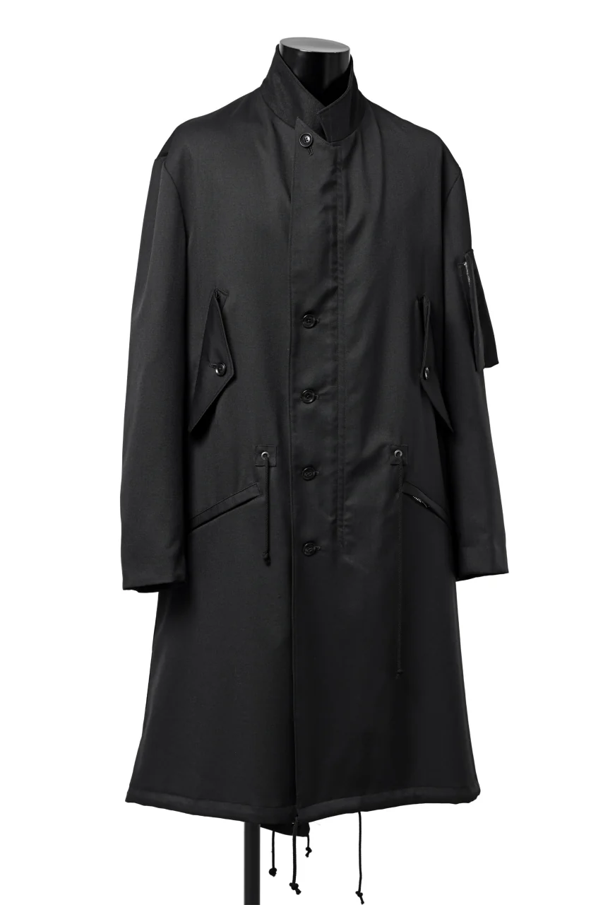 Y's BANG ON! No.188 GABARDINE PEAKED LAPEL MILITARY COAT (BLACK) - Image 2