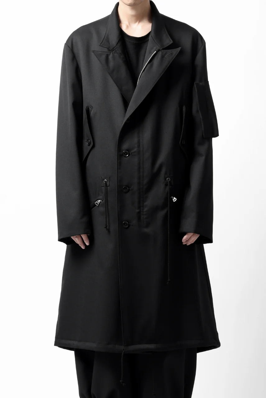 Y's BANG ON! No.188 GABARDINE PEAKED LAPEL MILITARY COAT (BLACK) - Image 21