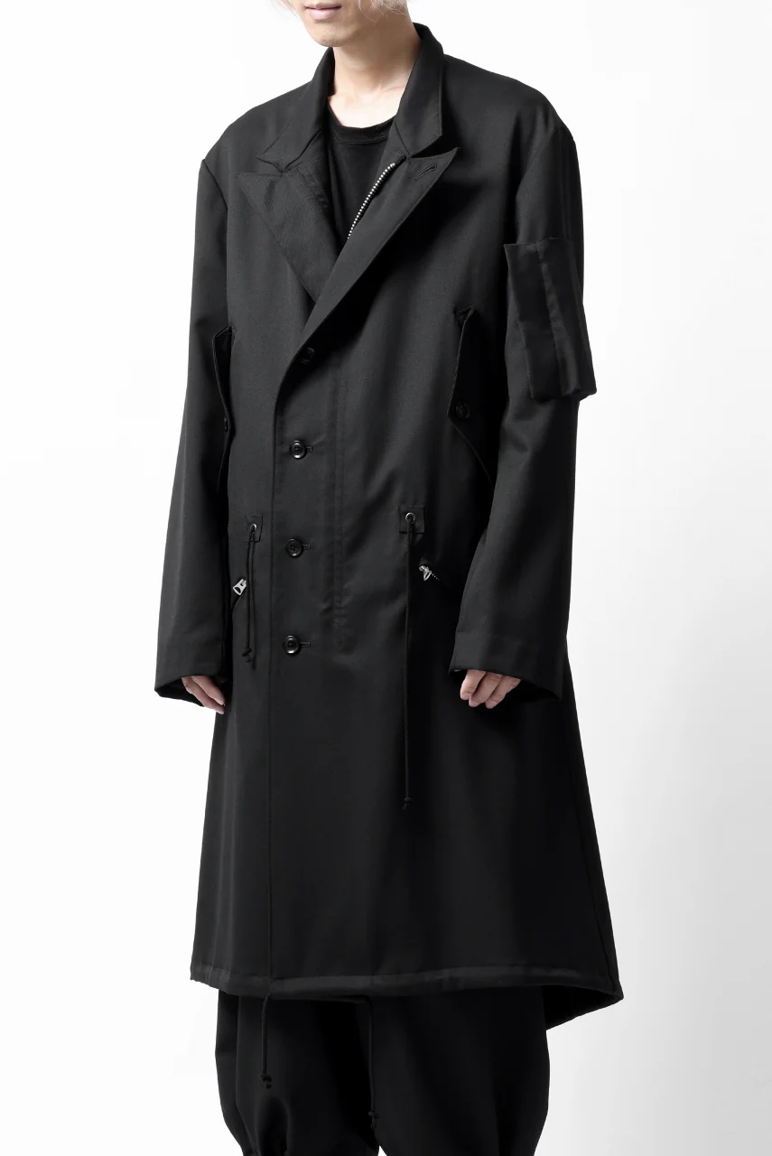 Y's BANG ON! No.188 GABARDINE PEAKED LAPEL MILITARY COAT (BLACK) - Image 22