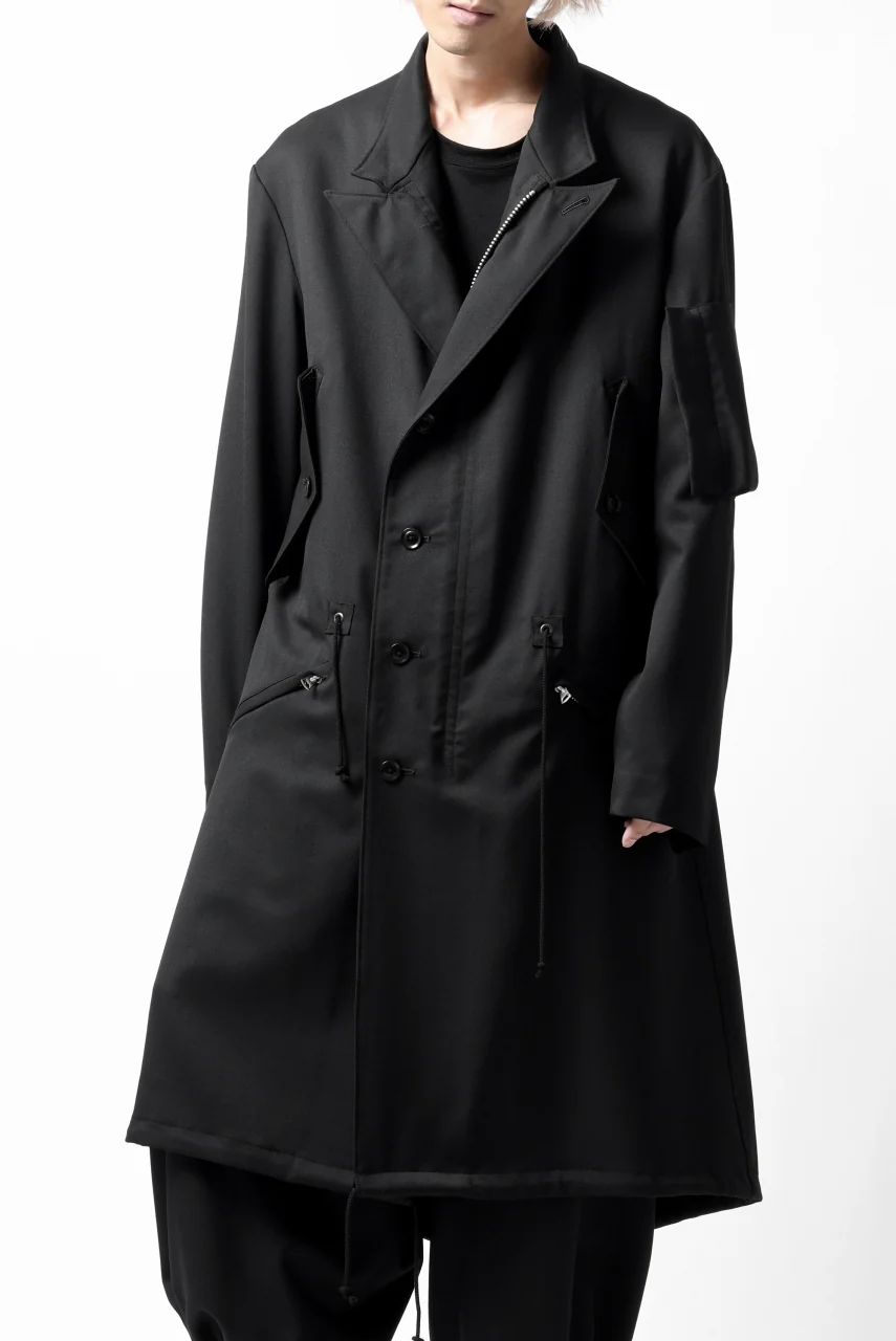 Y's BANG ON! No.188 GABARDINE PEAKED LAPEL MILITARY COAT (BLACK) - Image 23