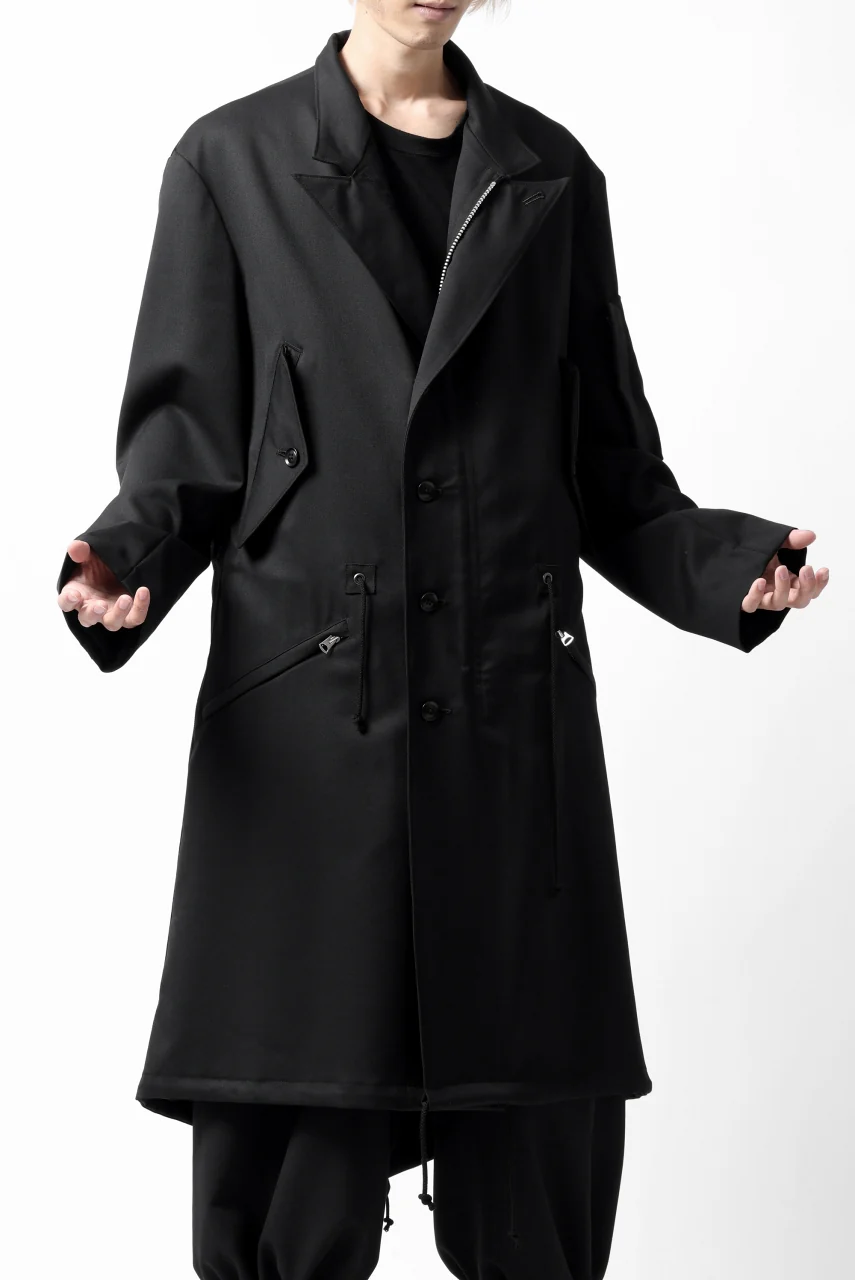 Y's BANG ON! No.188 GABARDINE PEAKED LAPEL MILITARY COAT (BLACK) - Image 24
