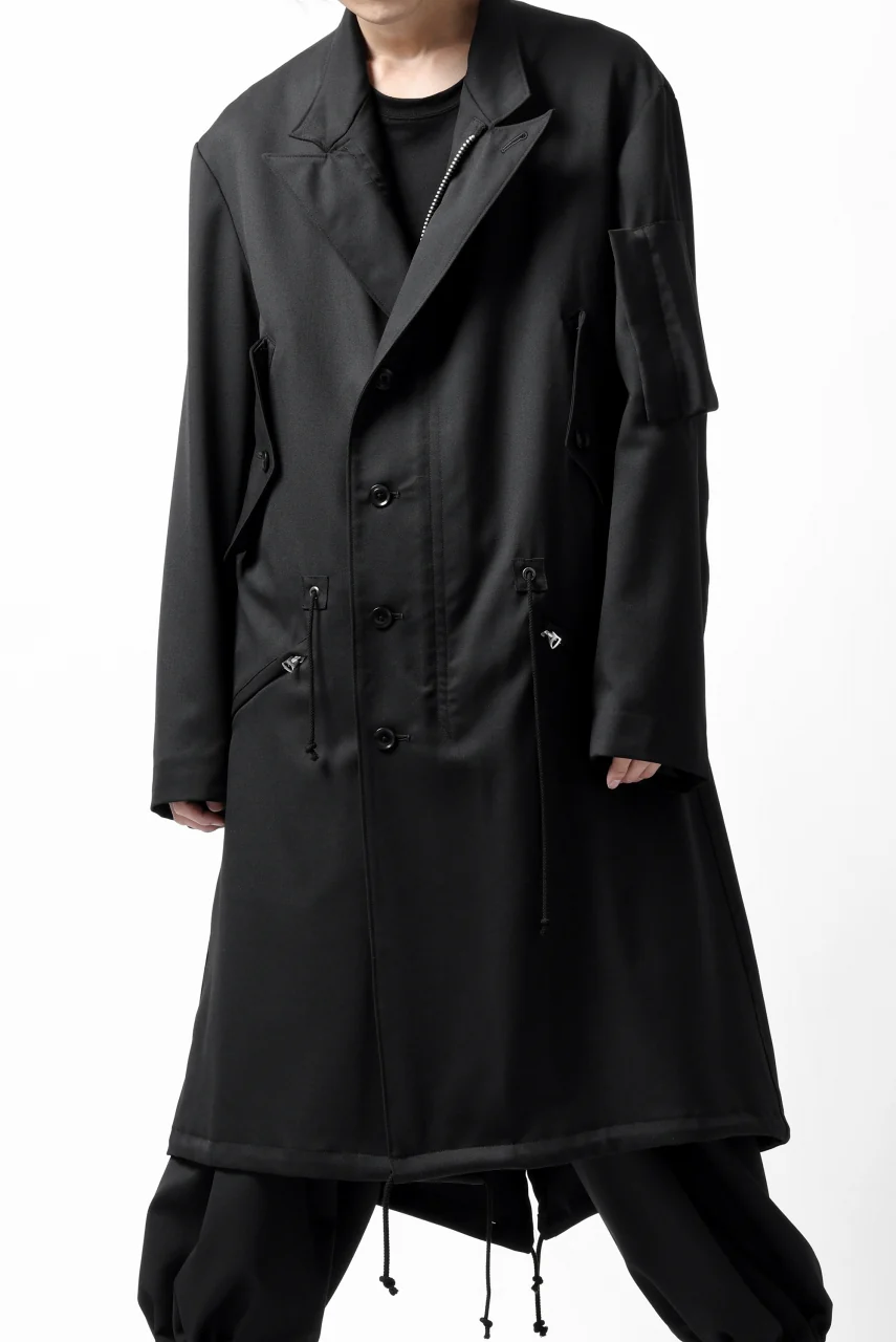Y's BANG ON! No.188 GABARDINE PEAKED LAPEL MILITARY COAT (BLACK) - Image 25
