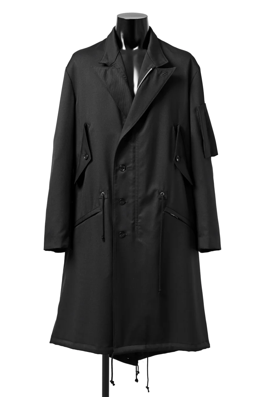 Y's BANG ON! No.188 GABARDINE PEAKED LAPEL MILITARY COAT (BLACK) - Image 3