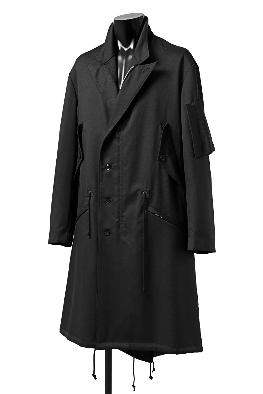 Y's BANG ON! No.188 GABARDINE PEAKED LAPEL MILITARY COAT (BLACK) - Image 4