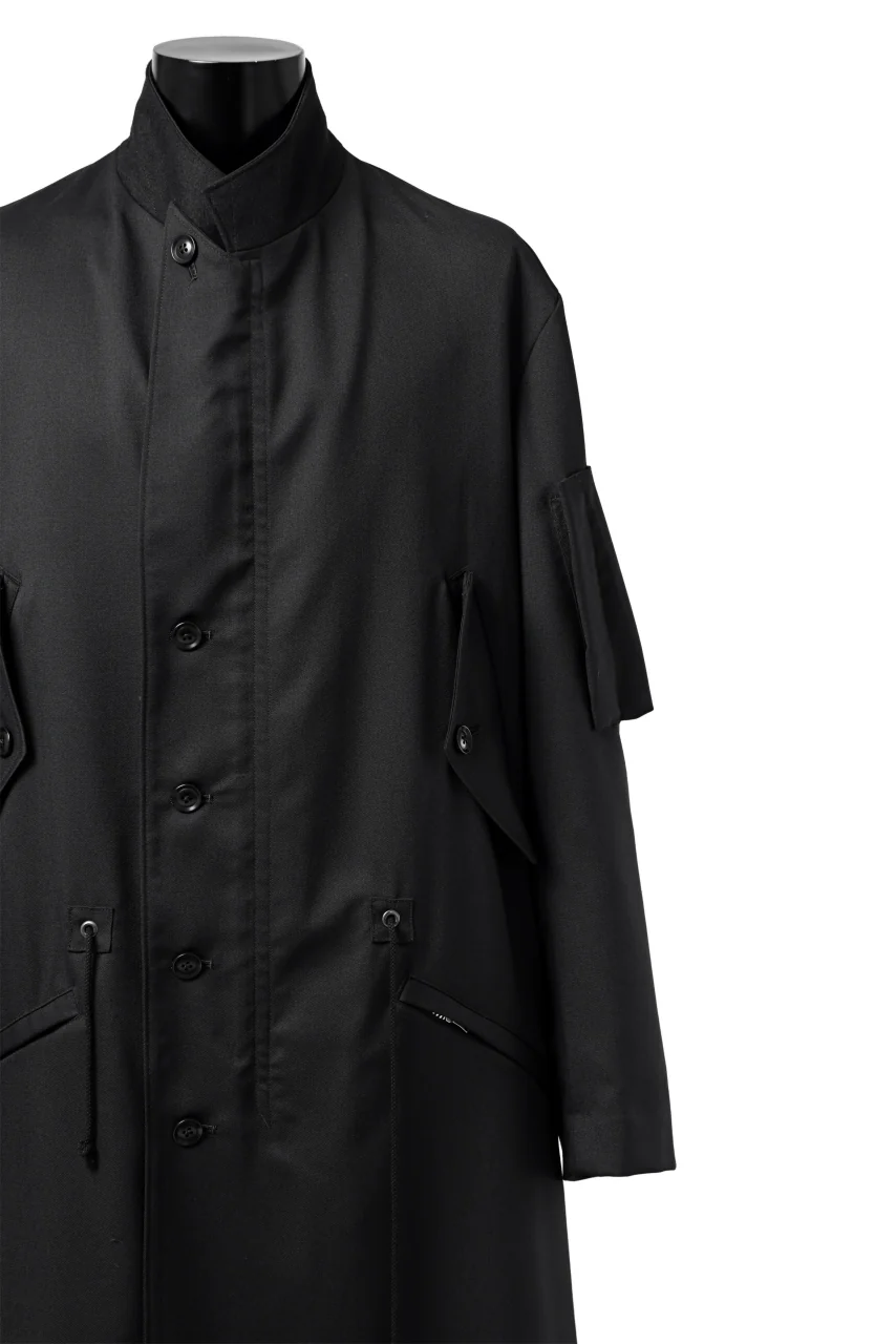 Y's BANG ON! No.188 GABARDINE PEAKED LAPEL MILITARY COAT (BLACK) - Image 9