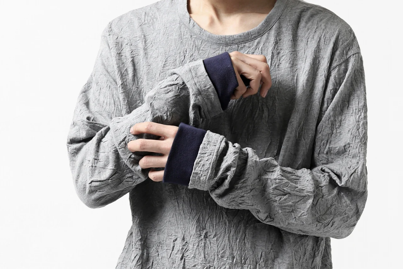 Y's BASIC LONG SLEEVE TEE / PLAIN STITCH WRINKLE (GREY) - Image 25