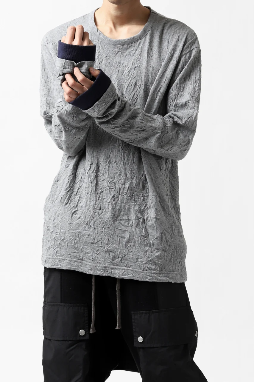 Y's BASIC LONG SLEEVE TEE / PLAIN STITCH WRINKLE (GREY) - Image 8